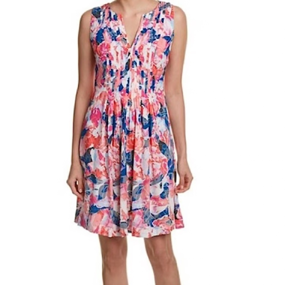 NEW NYDJ Lana Floral Printed Fit and Flare Mini Dress in Pink/Blue Multi Size